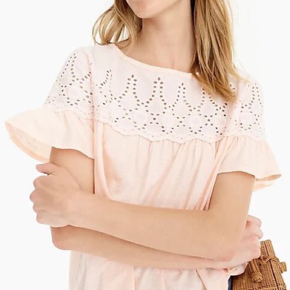 J. Crew Eyelet Top Vintage Cotton Pale Pink XS